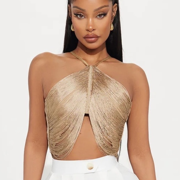 NWT Gold Fringe Top - Size L - Picture 1 of 3